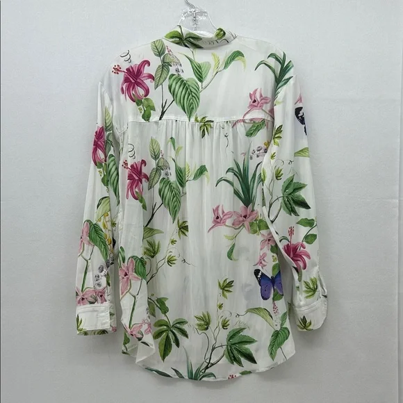 Anthropologie White and Purple Floral Silky Feel Top - Picture 4 of 5